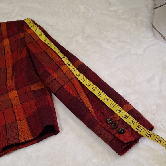 Vintage Carlisle Plaid Red Orange Cropped Long Sleeve Wool Jacket Women Size 2 - Picture 16 of 16